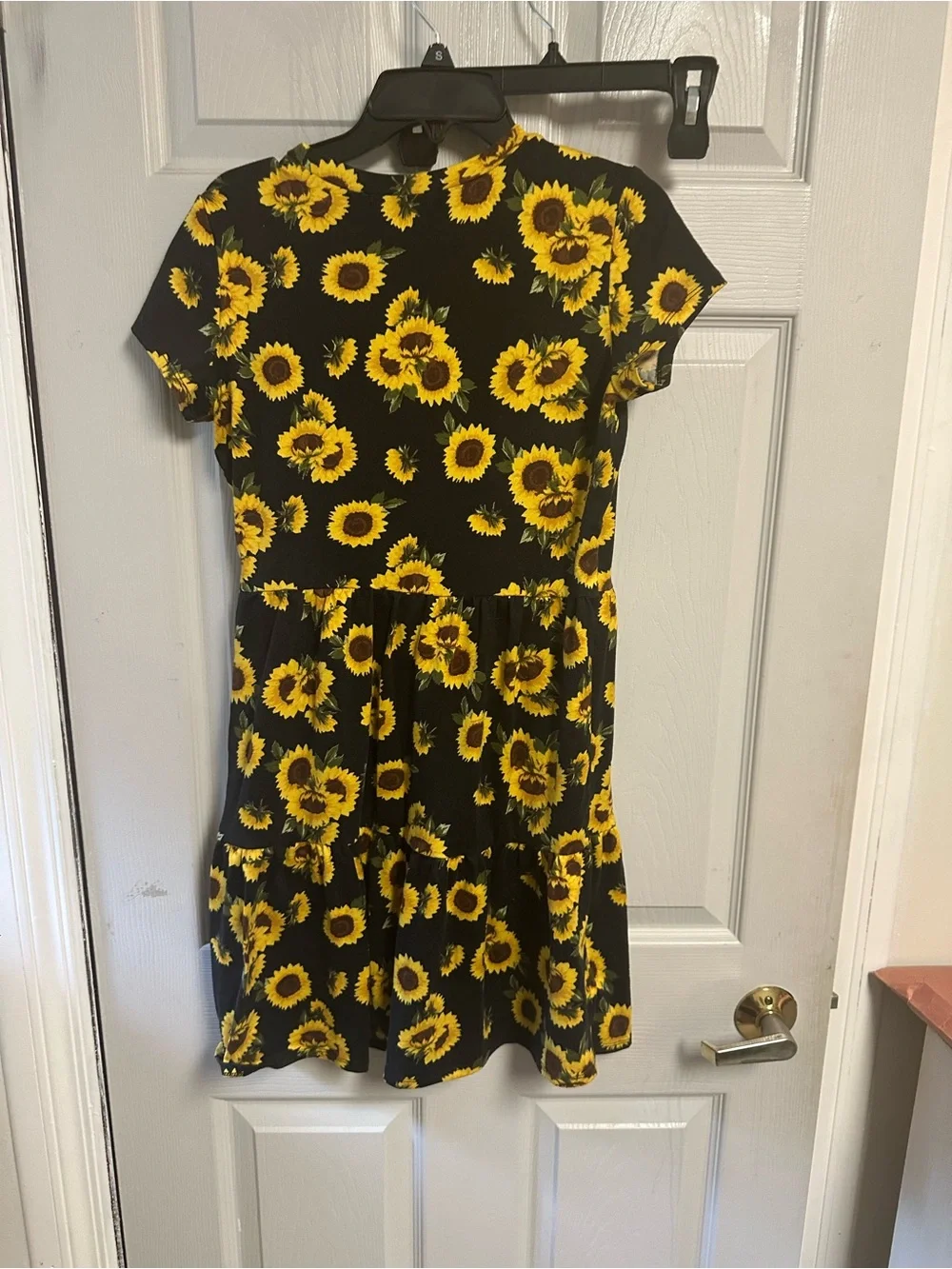 Black Sunflower Print Short Sleeve Tiered Dress girls